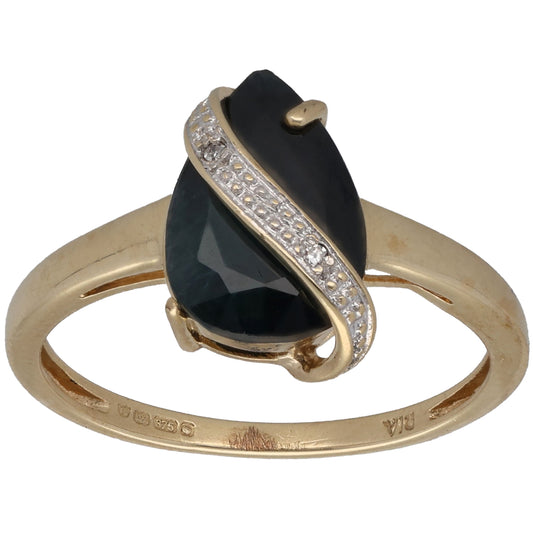 9ct Gold Sapphire & 0.01ct Diamond Dress/Cocktail Ring Size P