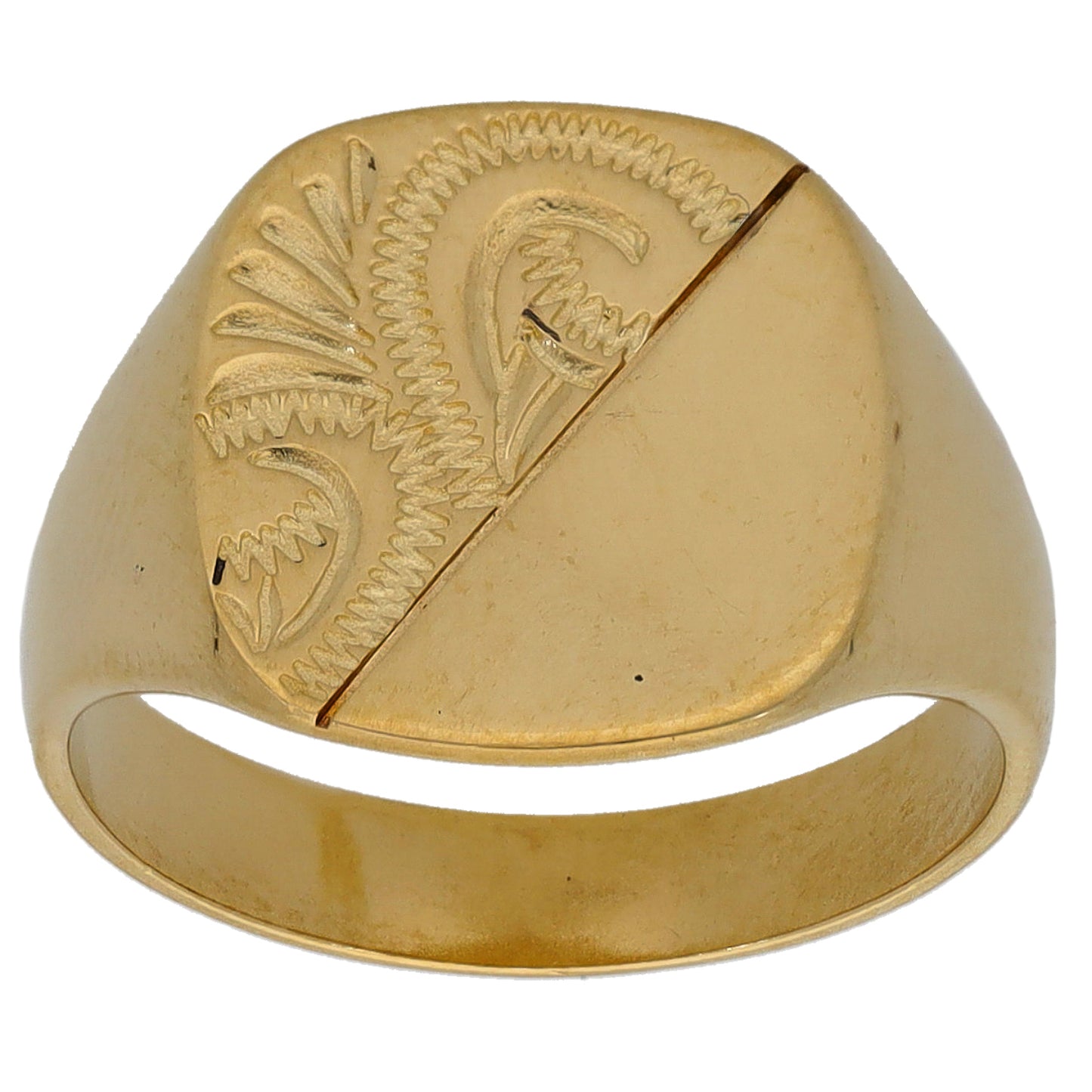 9ct Gold Patterned Signet Ring Size K