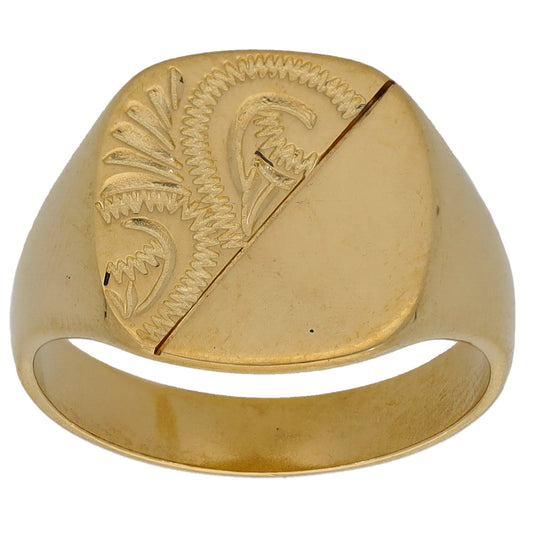 9ct Gold Patterned Signet Ring Size K