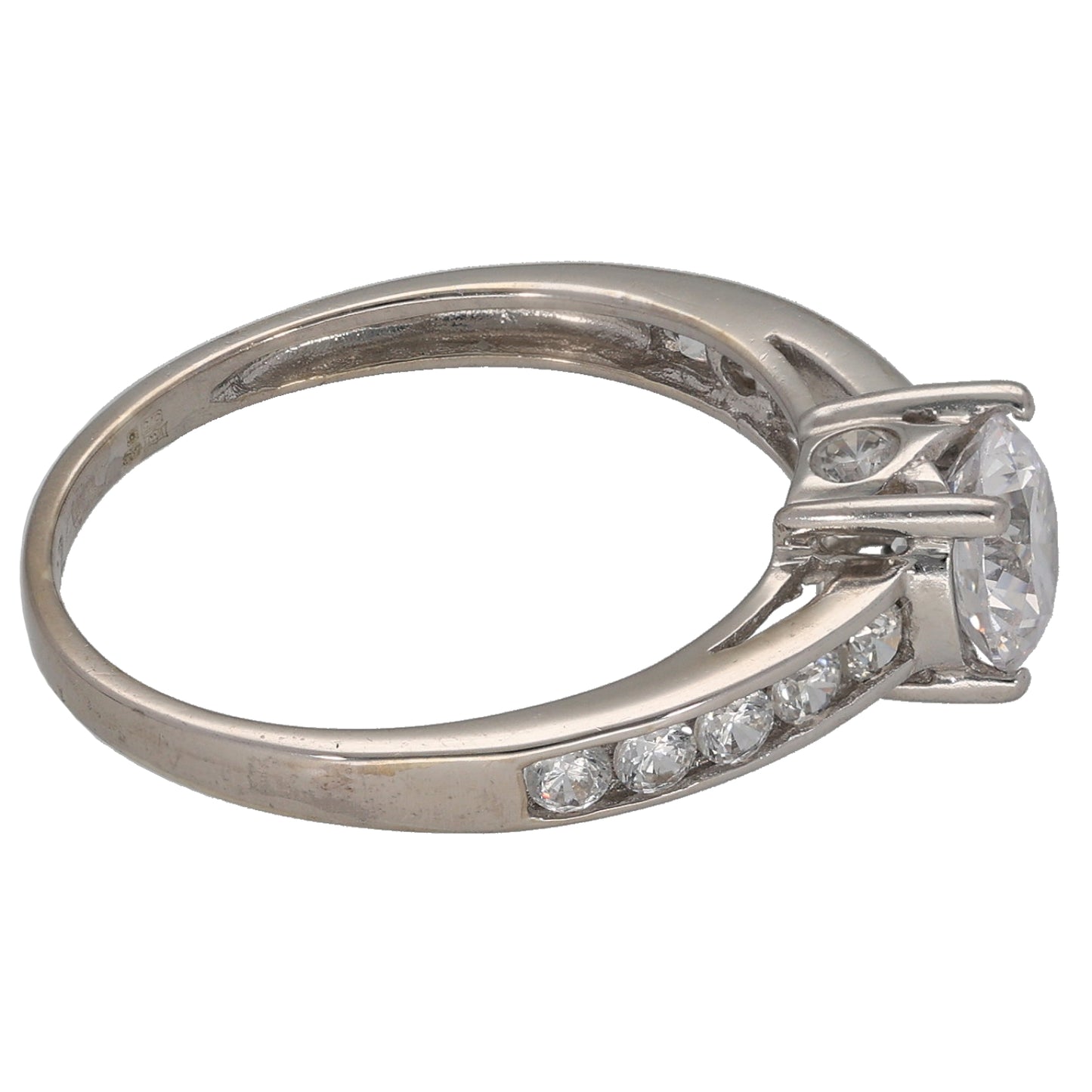9ct White Gold Cubic Zirconia Single Stone Ring with Accent Stones Size O