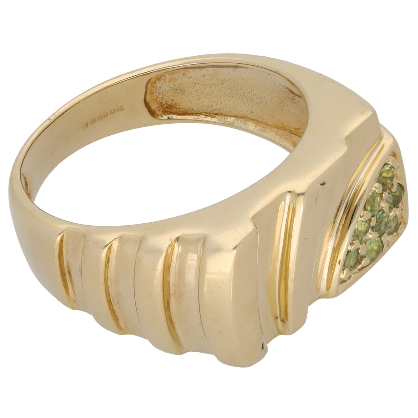 9ct Gold Garnet Patterned Signet Ring Size T