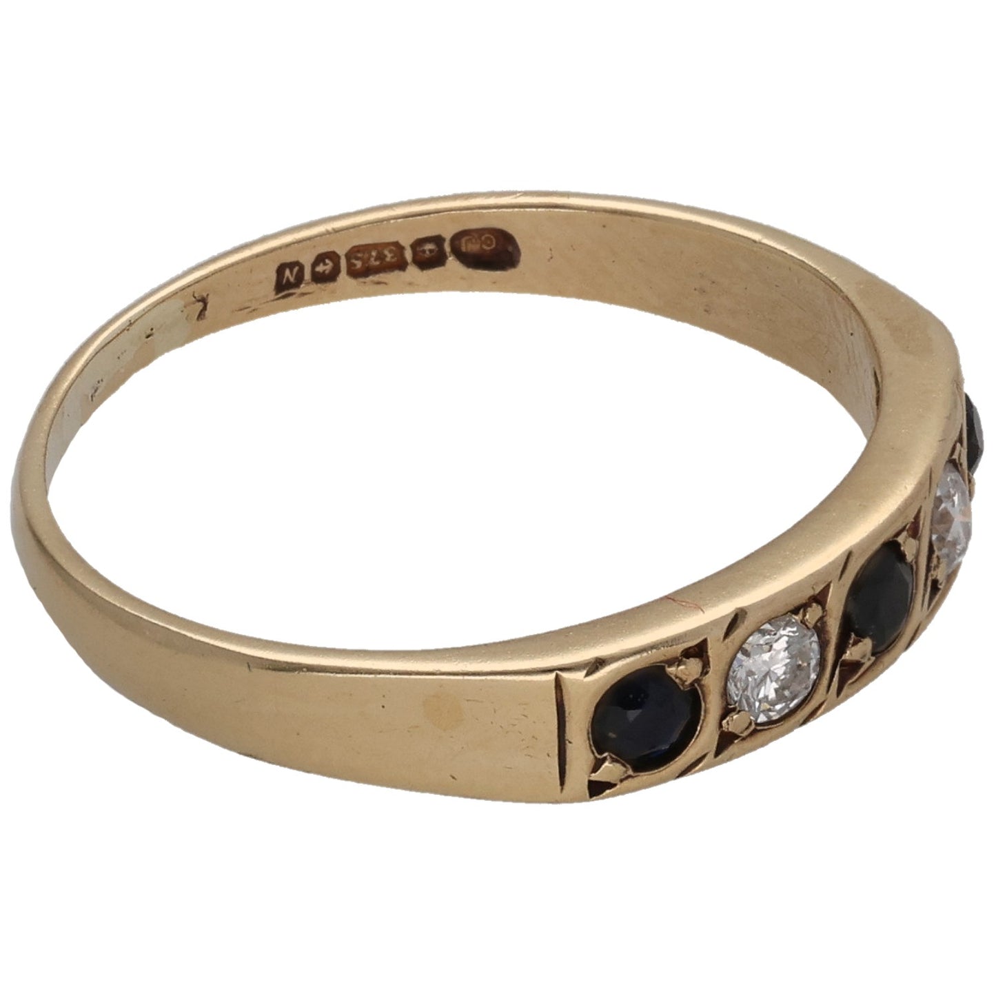 9ct Gold Sapphire & 0.10ct Diamond Half Eternity Ring Size N