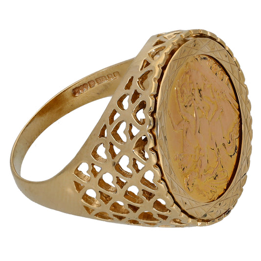 9ct Gold Half Sovereign Coin Ring Size U