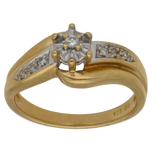9ct Bicolour Gold 0.07ct Diamond Solitaire Ring With Accent Stones Size L