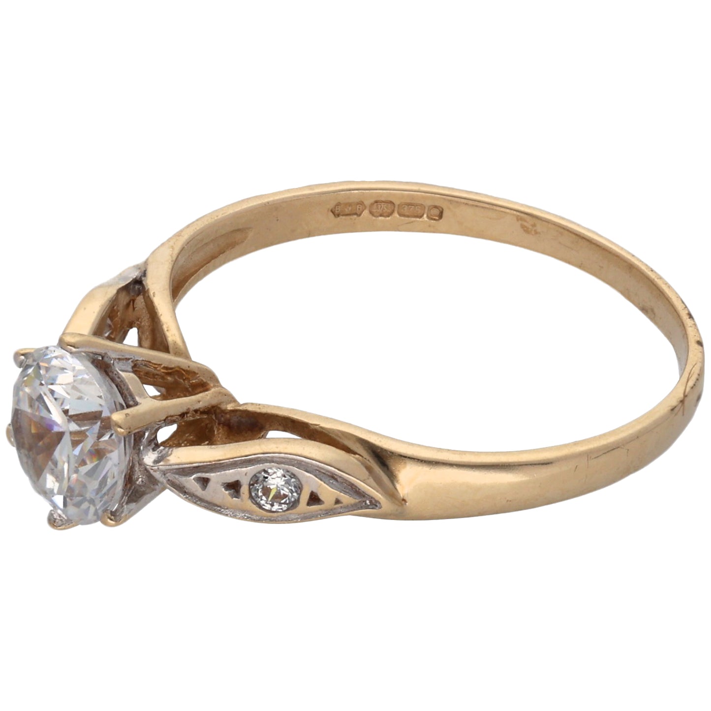 9ct Gold Cubic Zirconia Single Stone Ring With Accents Size O