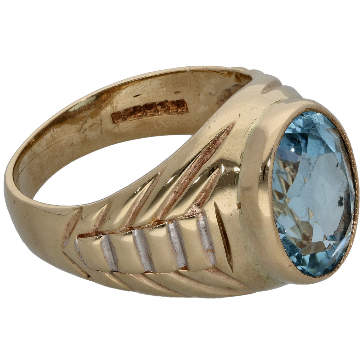 9ct Gold Aquamarine Single Stone Ring Size R