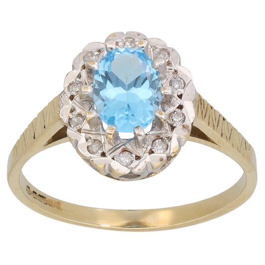 9ct Gold 0.05ct Diamond & Topaz Dress/Cocktail Ring Size L
