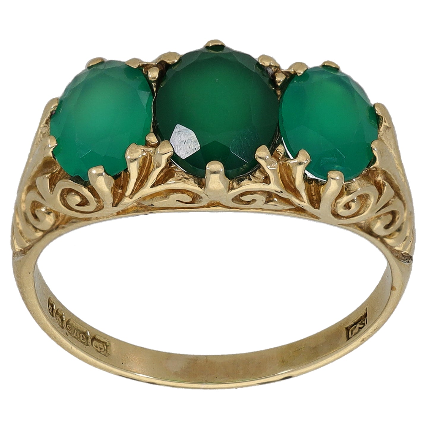 9ct Gold Agate Three Stone Ring Size M