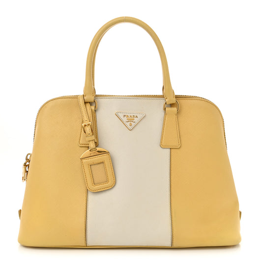 Prada Promenade Saffiano Leather Bag - Yellow & White