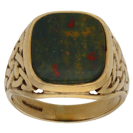 9ct Gold Bloodstone Single Stone Signet Ring Size T