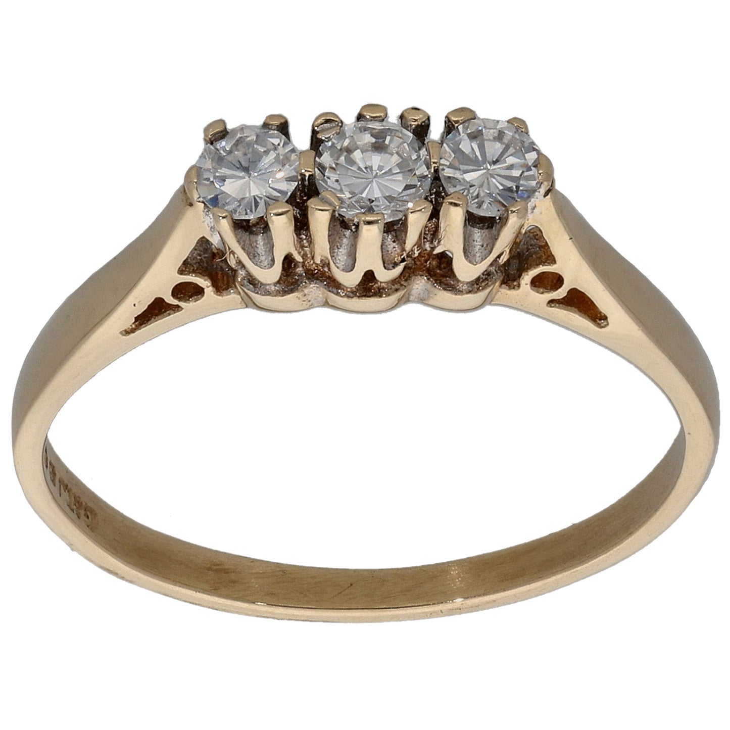 9ct Gold Cubic Zirconia Trilogy Ring Size N
