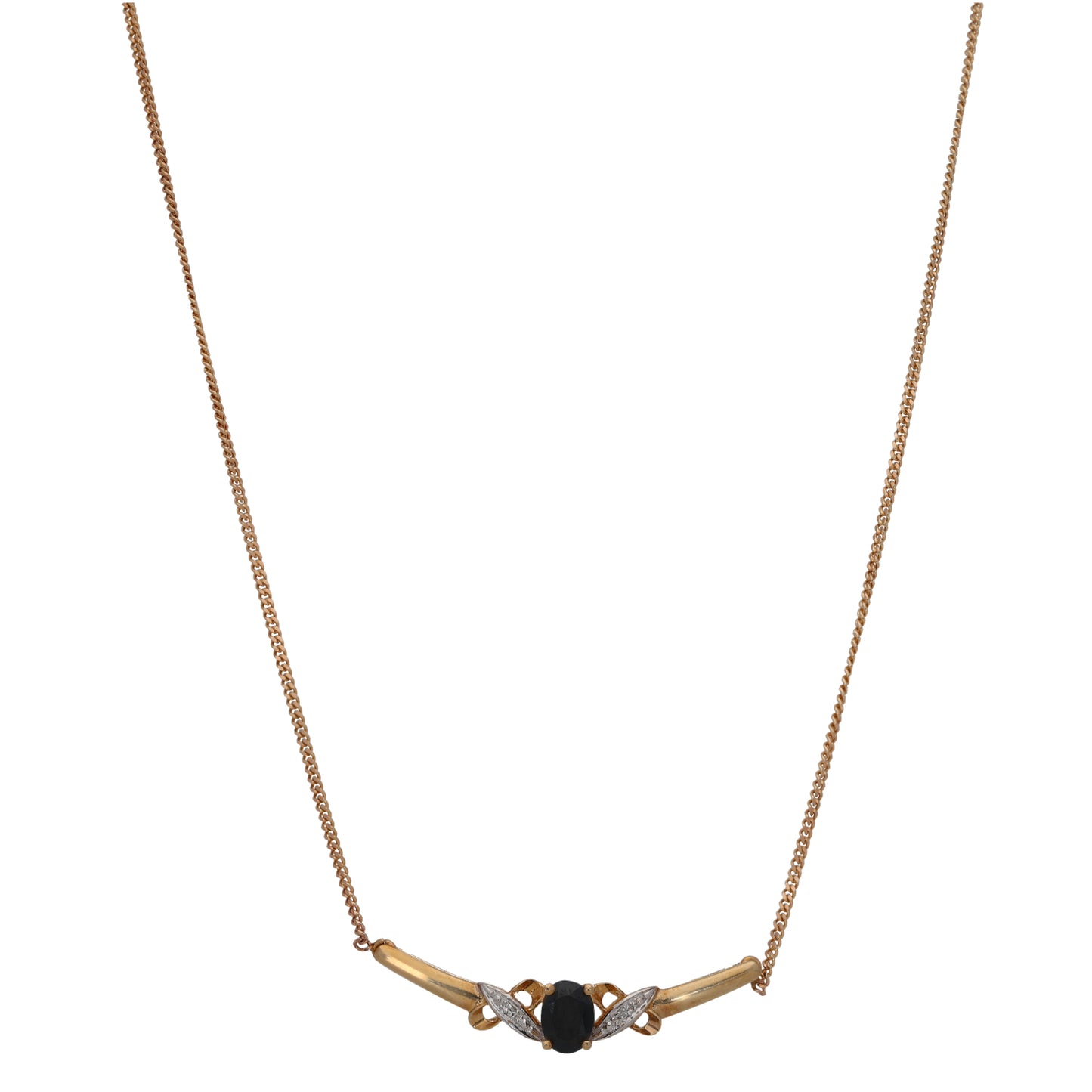 9ct Gold Sapphire & 0.01ct Diamond Fancy Necklace 16"