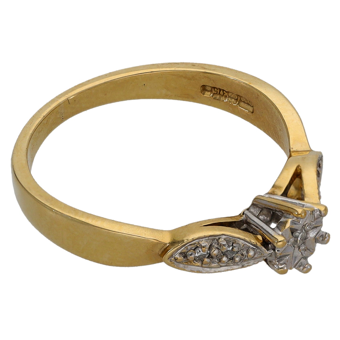9ct Gold 0.03ct Diamond Solitaire Ring With Accent Stones Size O
