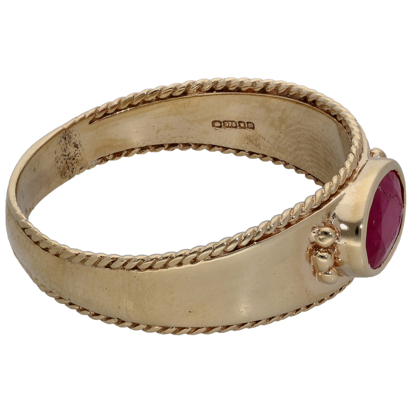 9ct Gold Glass Filled Ruby Single Stone Ring Size X
