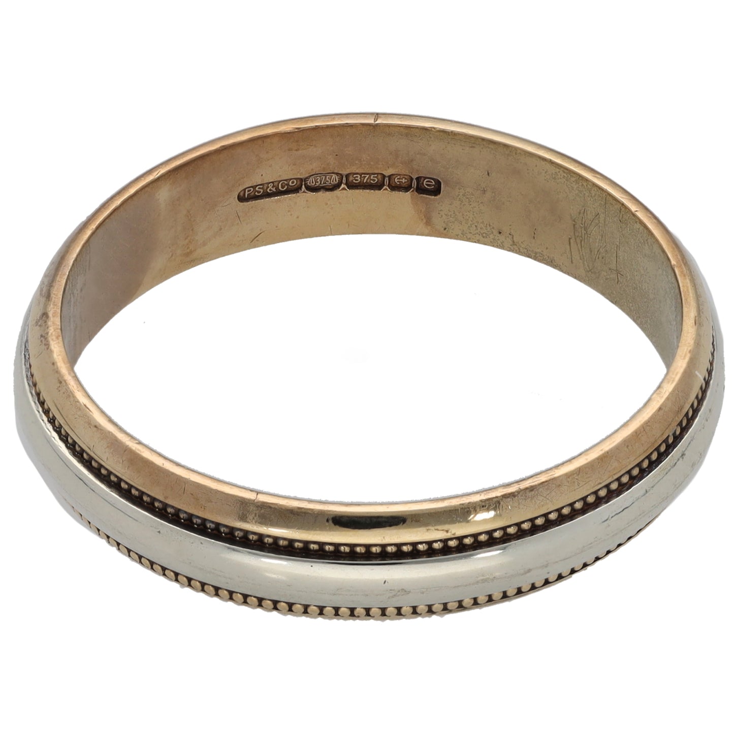 9ct Bi-Colour Gold Patterned Wedding Ring Size W