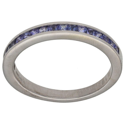 9ct White Gold Tanzanite Half Eternity Ring Size O