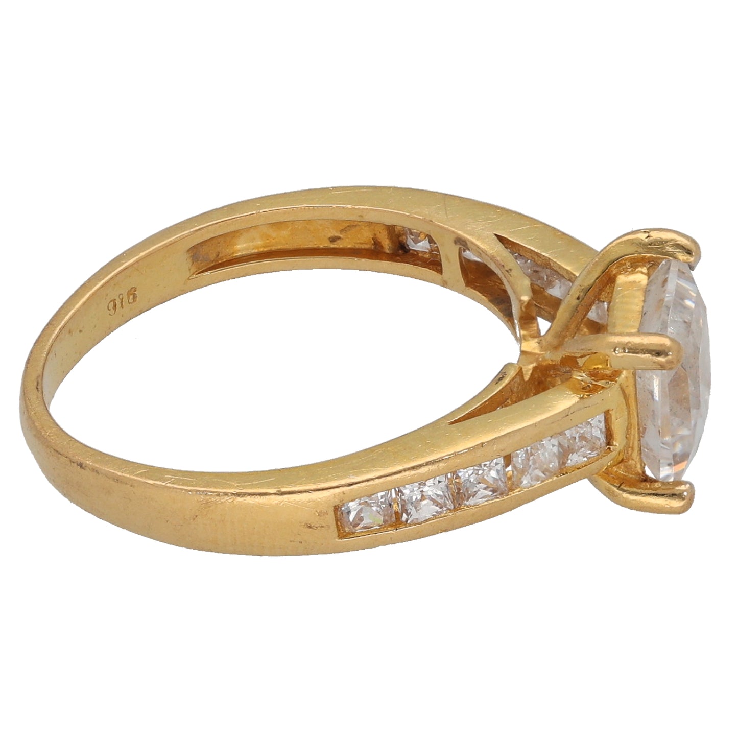 22ct Gold Cubic Zirconia Single Stone Ring with Accent Stones Size L