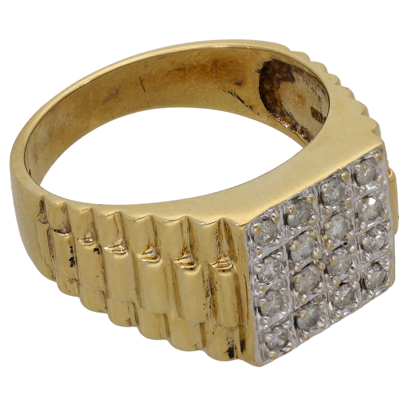 9ct Gold 0.50ct Diamond Patterned Signet Ring Size V