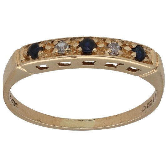 9ct Gold Sapphire & 0.02ct Diamond Half Eternity Ring Size L