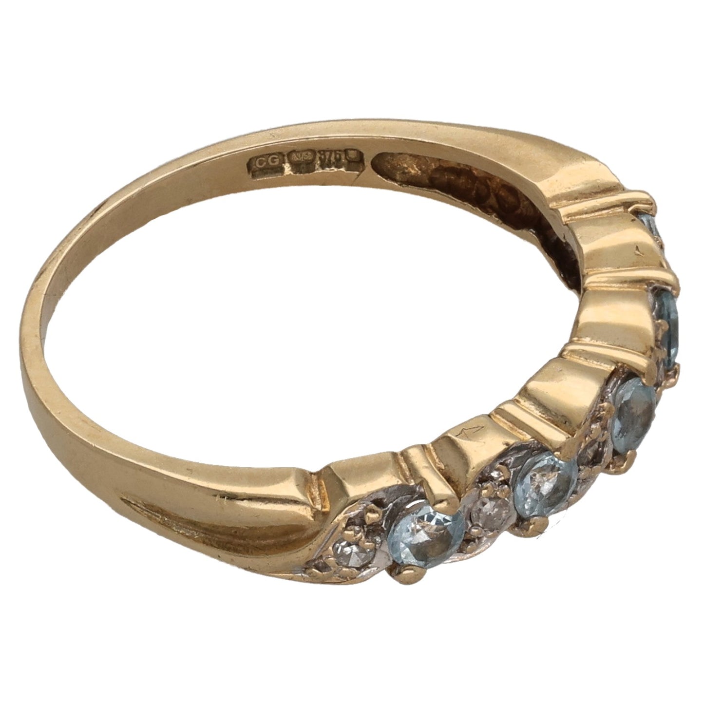 9ct Gold Aquamarine & 0.03ct Diamond Half Eternity Ring Size M
