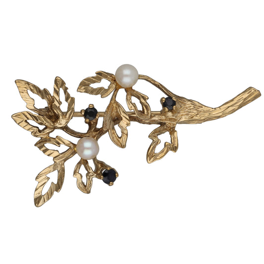 9ct Gold Sapphire & Cultured Pearl Dress Brooch