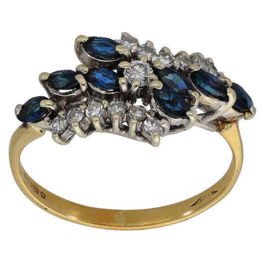 9ct Gold Sapphire & 0.29ct Diamond Dress/Cocktail Ring Size P