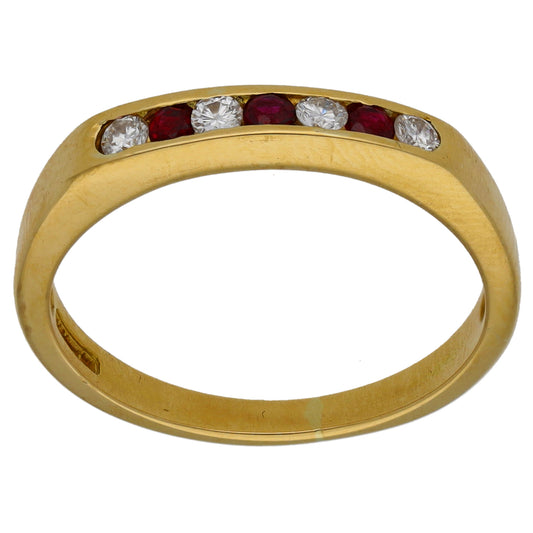 18ct Gold 0.16ct Diamond & Ruby Half Eternity Ring Size N