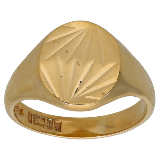 9ct Gold Patterned Signet Ring Size S