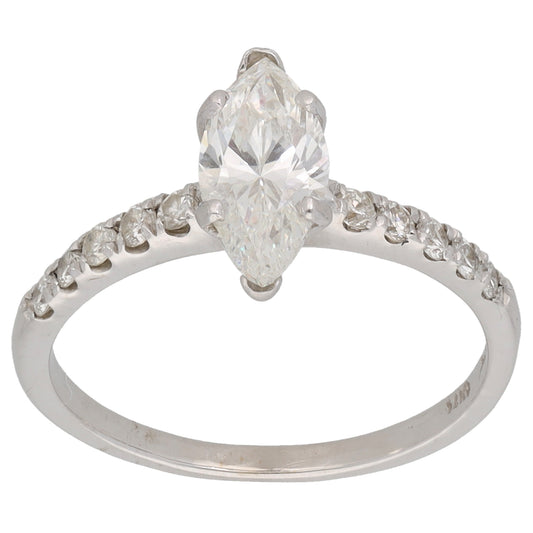 14ct White Gold 1.20ct Diamond Solitaire Ring With Accent Stones Size L