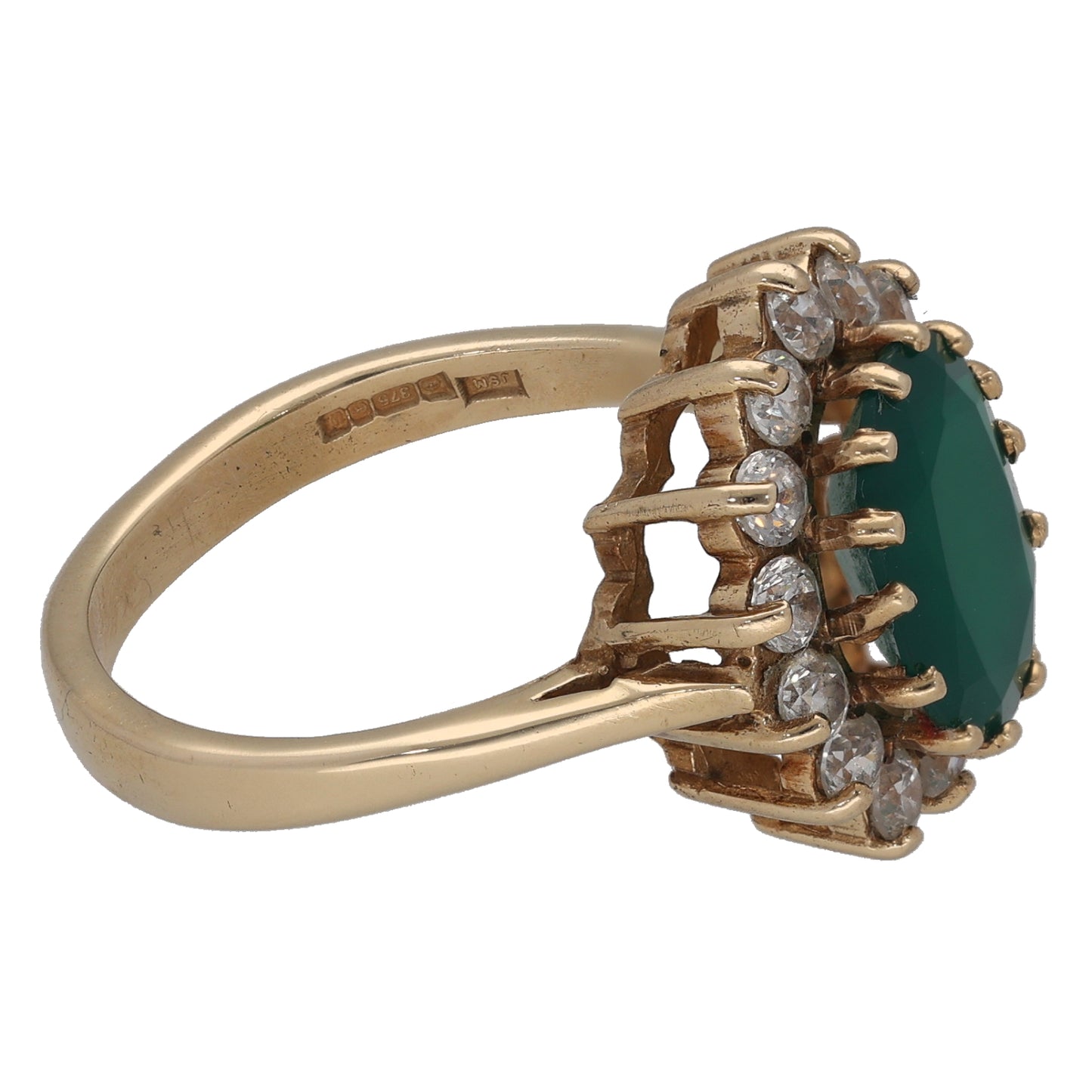 9ct Gold Agate & Cubic Zirconia Dress/Cocktail Ring Size Q