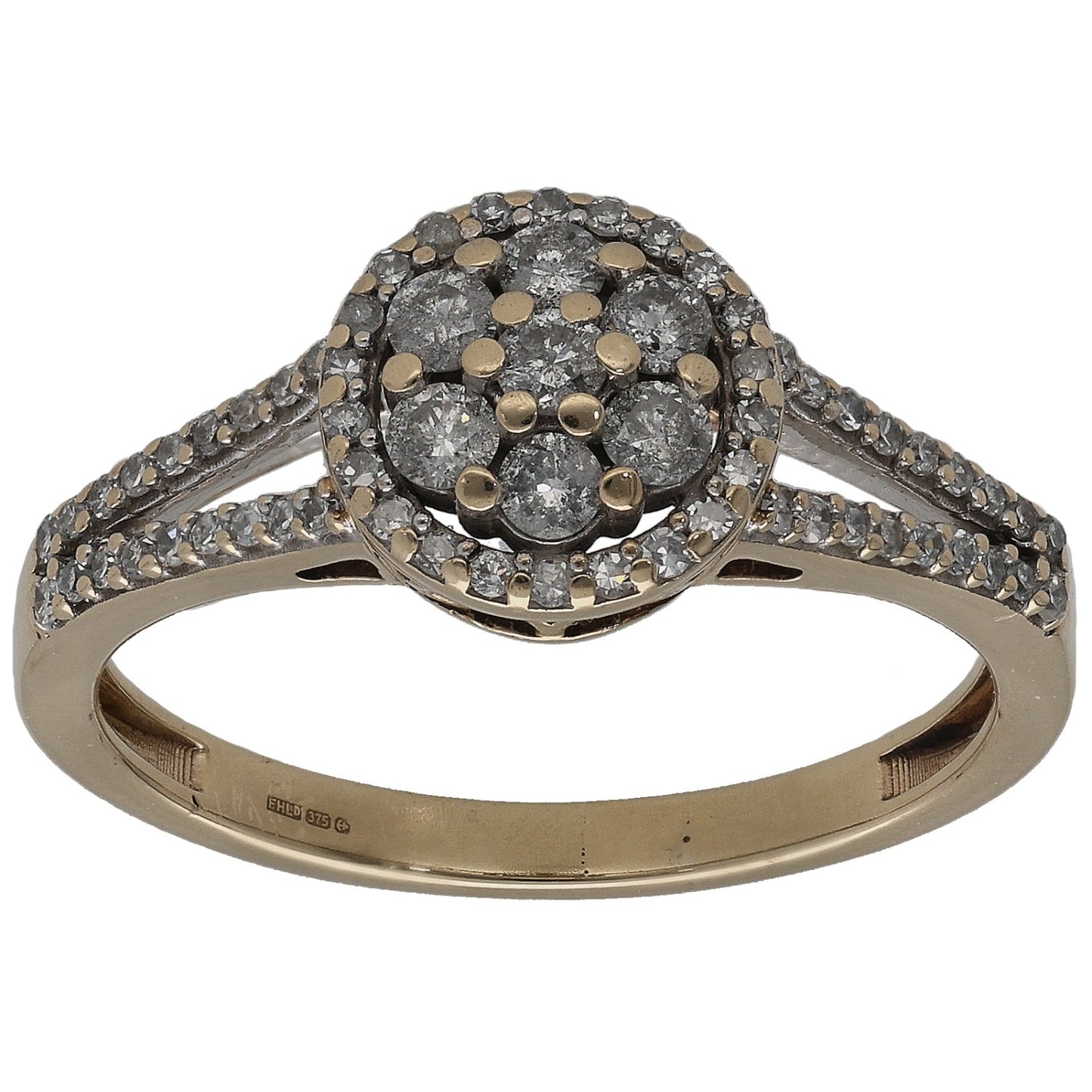 9ct Gold 0.50ct Diamond Cluster Ring Size P