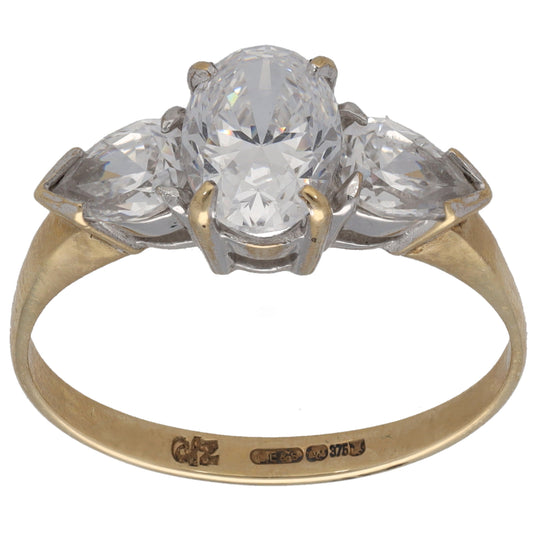 9ct Gold Cubic Zirconia Three Stone Ring Size Q