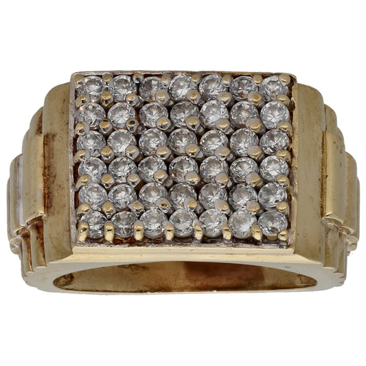 9ct Gold Cubic Zirconia Patterned Signet Ring Size S