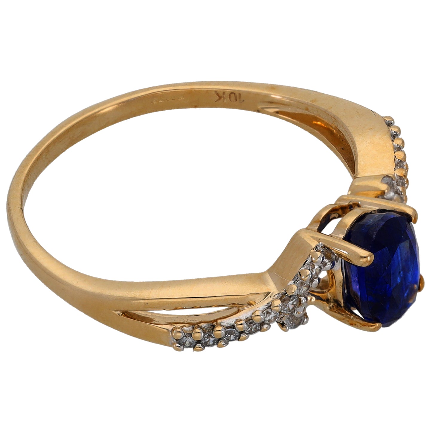 9ct Gold Kyanite & Imitation Gems Single Stone Ring With Accents Size S