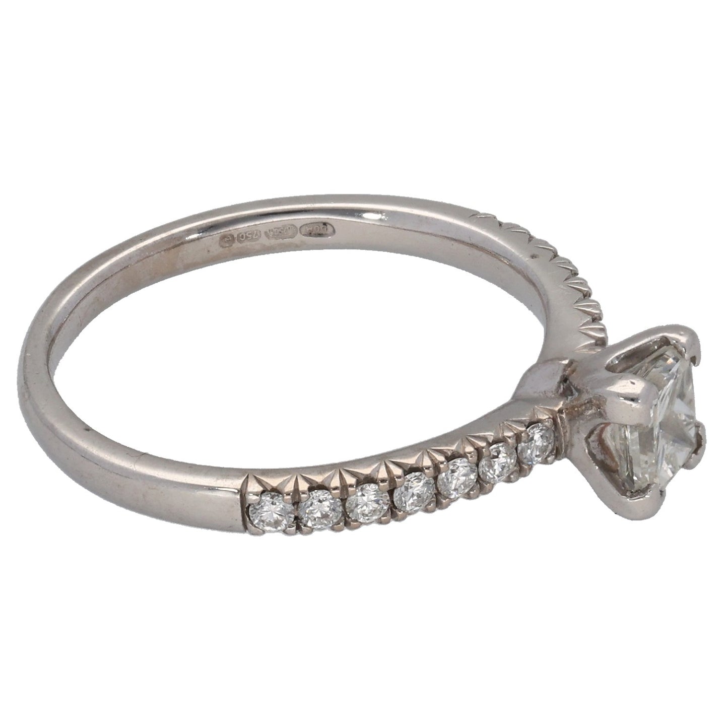 18ct White Gold 0.45ct Diamond Solitaire Ring With Accent Stones Size K