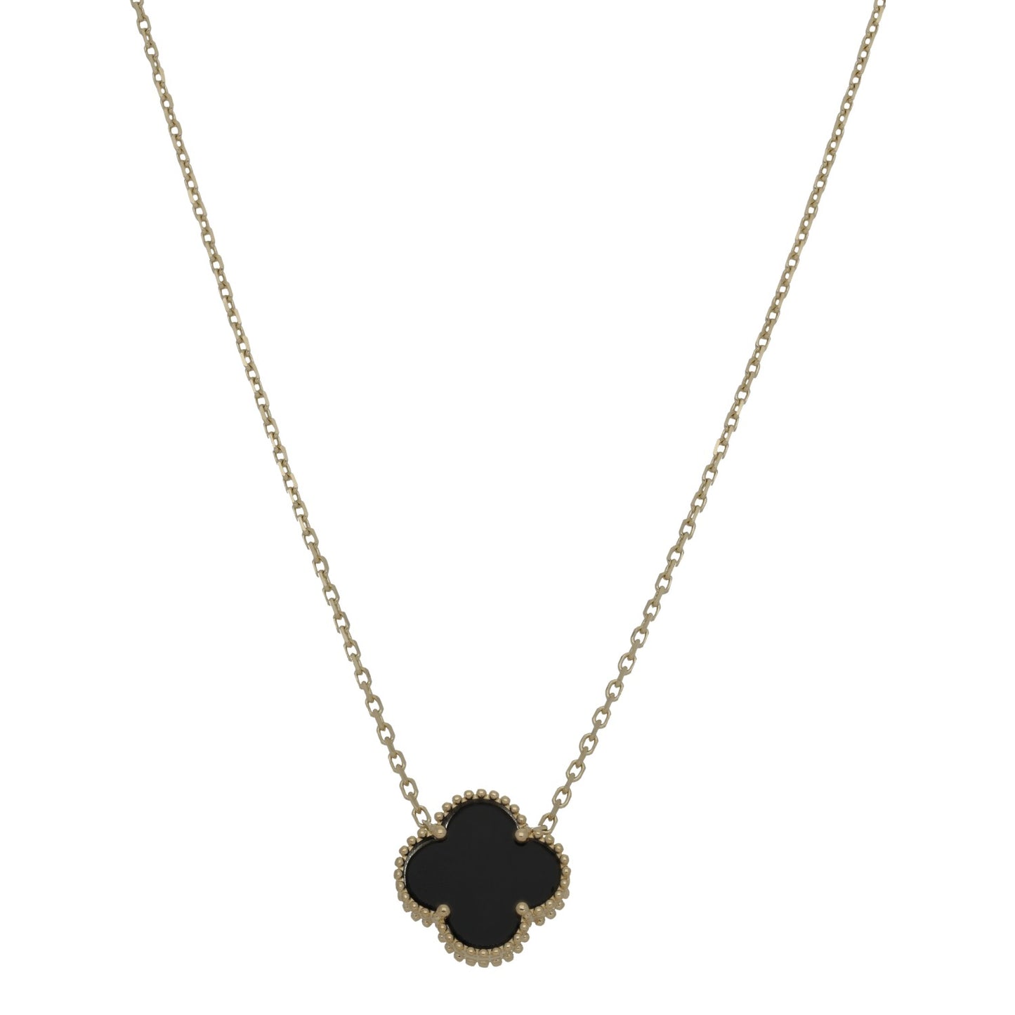 New 9ct Gold Onyx Clover Necklace 20"