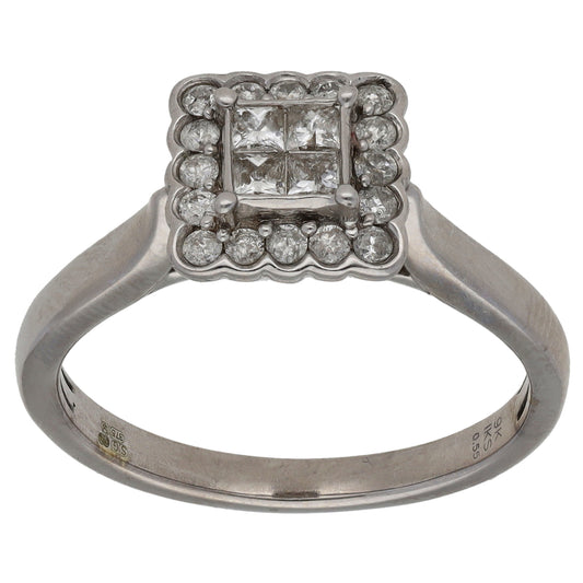 9ct White Gold 0.64ct Diamond Cluster Ring Size R