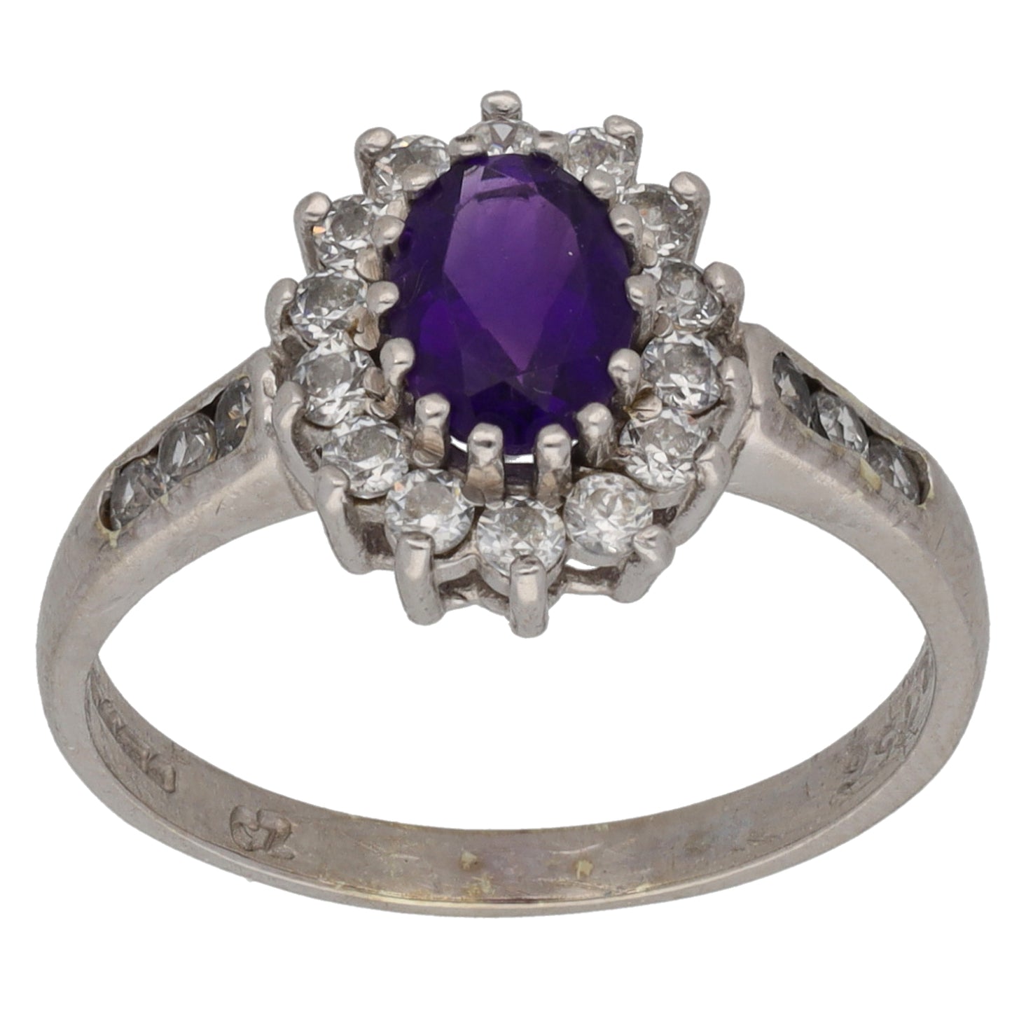 9ct White Gold Amethyst & Cubic Zirconia Cluster Ring Size O