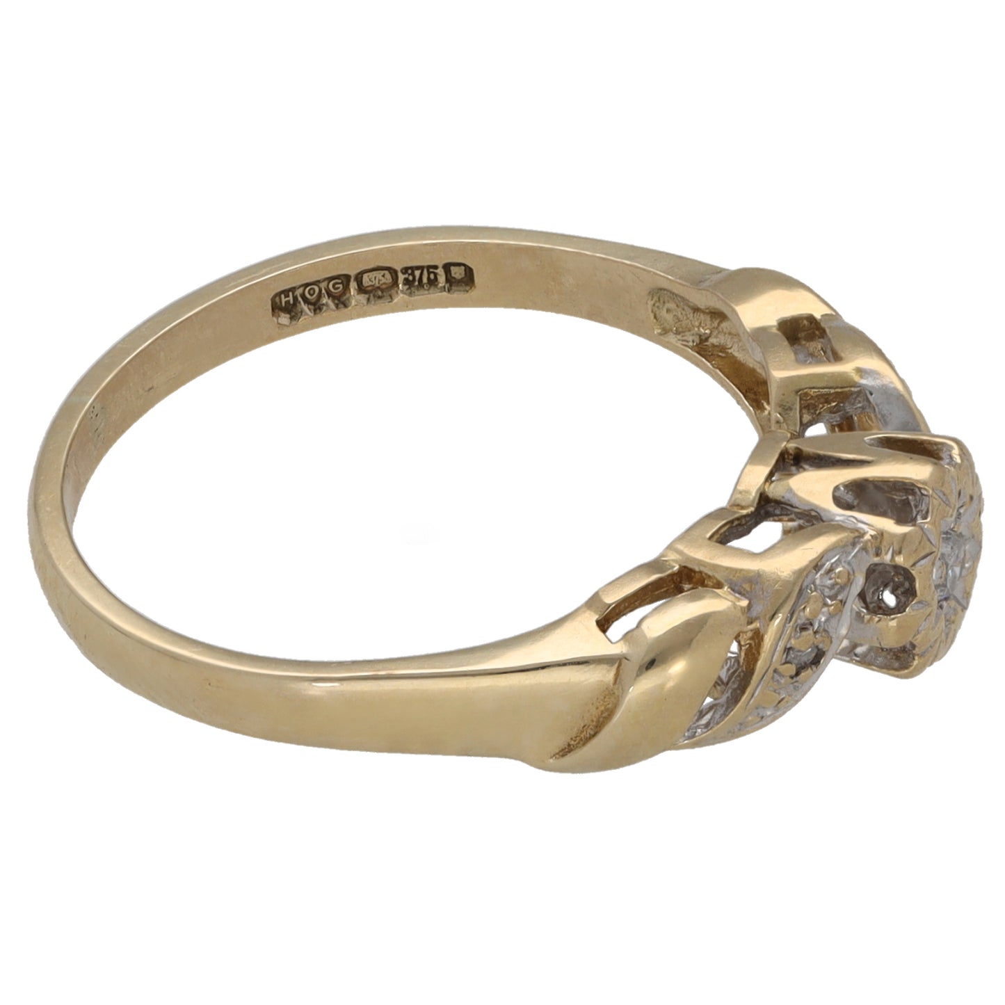 9ct Gold 0.04ct Diamond Solitaire Ring With Accent Stones Size K