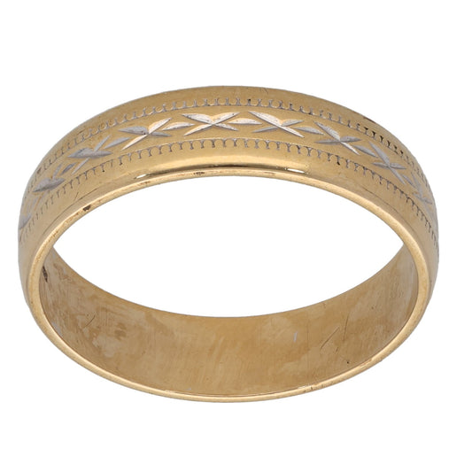 9ct Gold Patterned Wedding Ring Size Q