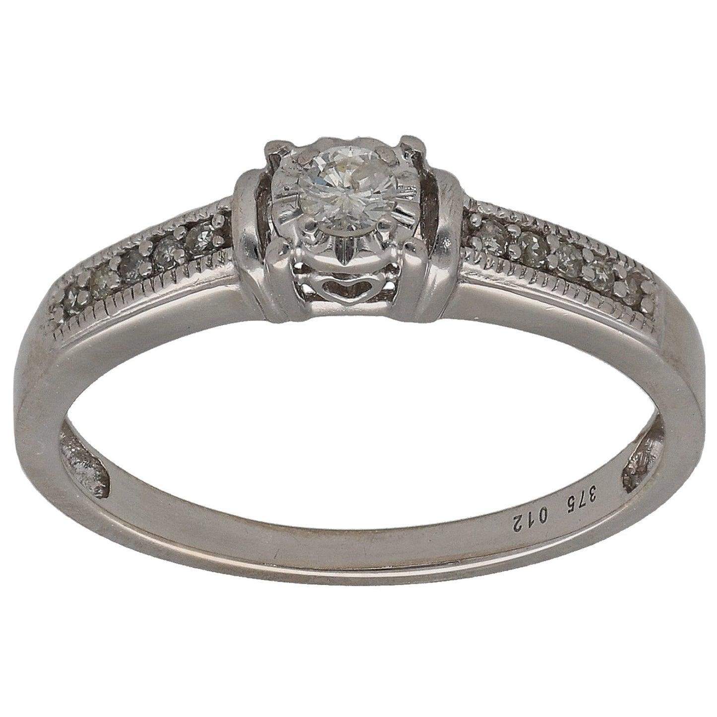 9ct White Gold 0.12ct Diamond Solitaire Ring With Accents Size N