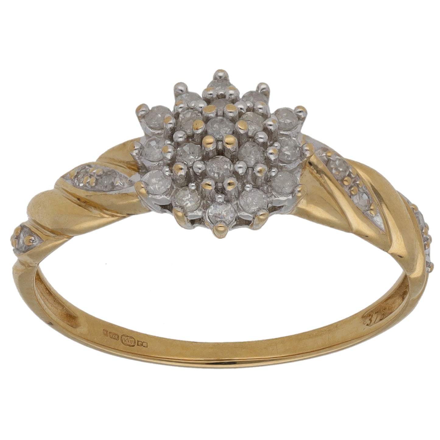 9ct Gold 0.25ct Diamond Cluster Ring Size P