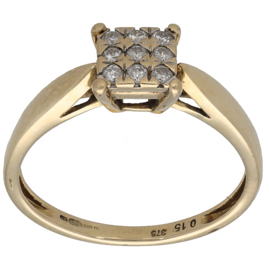 9ct Gold 0.15ct Diamond Cluster Ring Size K