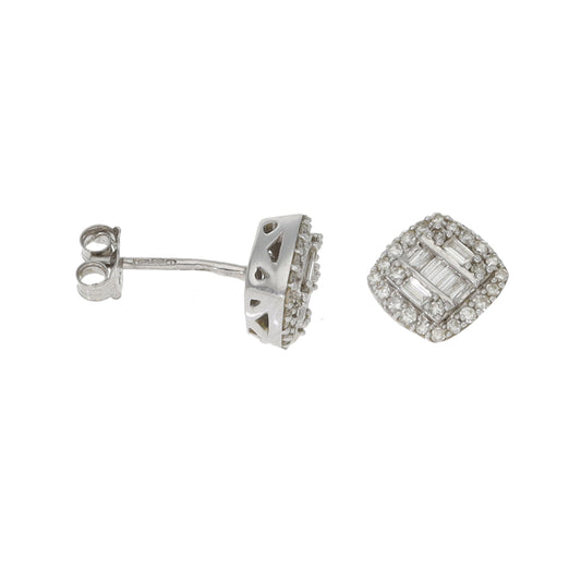 9ct White Gold 0.72ct Diamond Cluster Earrings