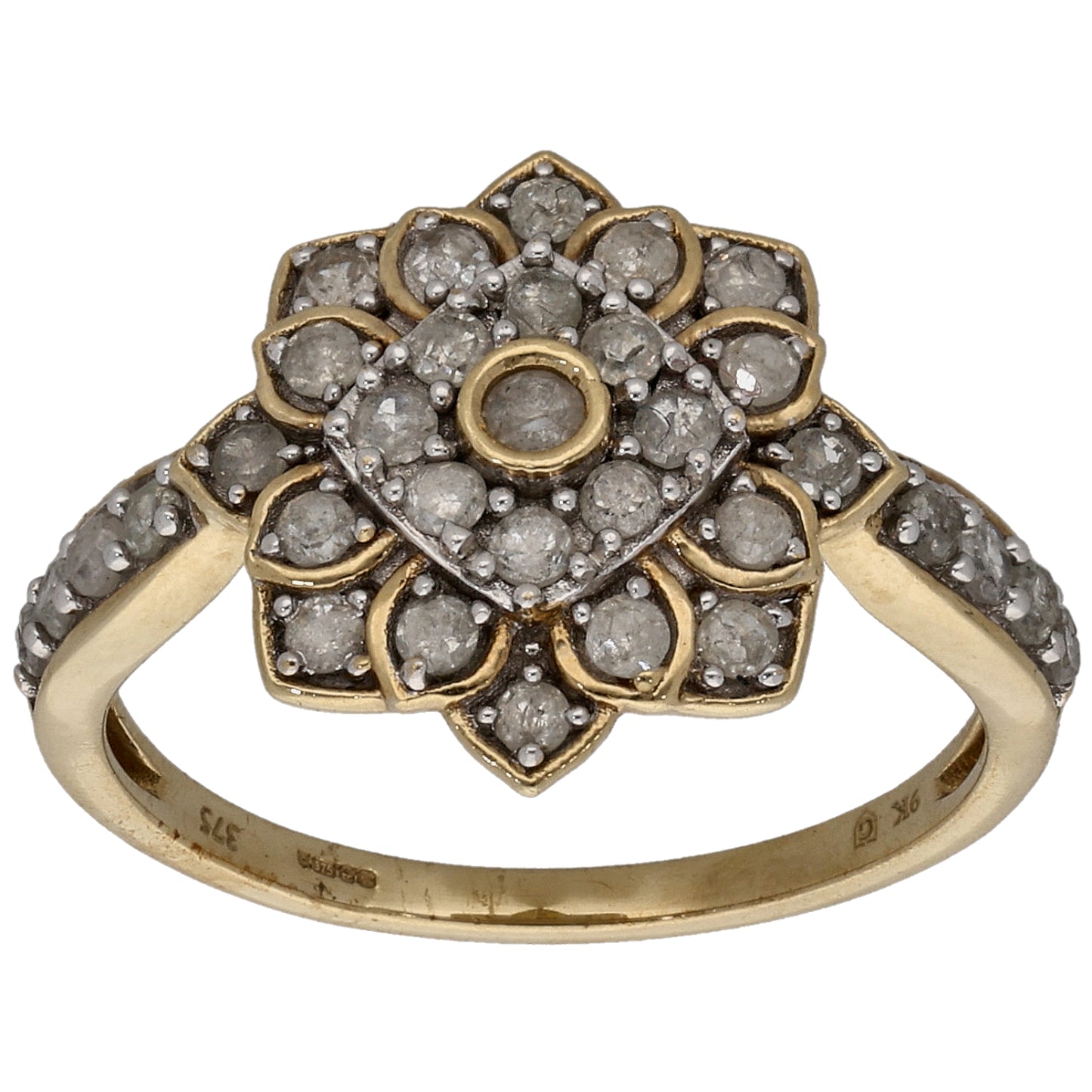 9ct Gold 0.99ct Diamond Cluster Ring Size P