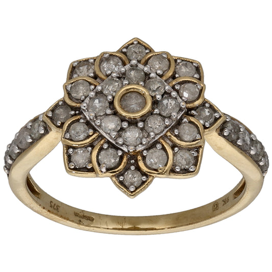 9ct Gold 0.99ct Diamond Cluster Ring Size P