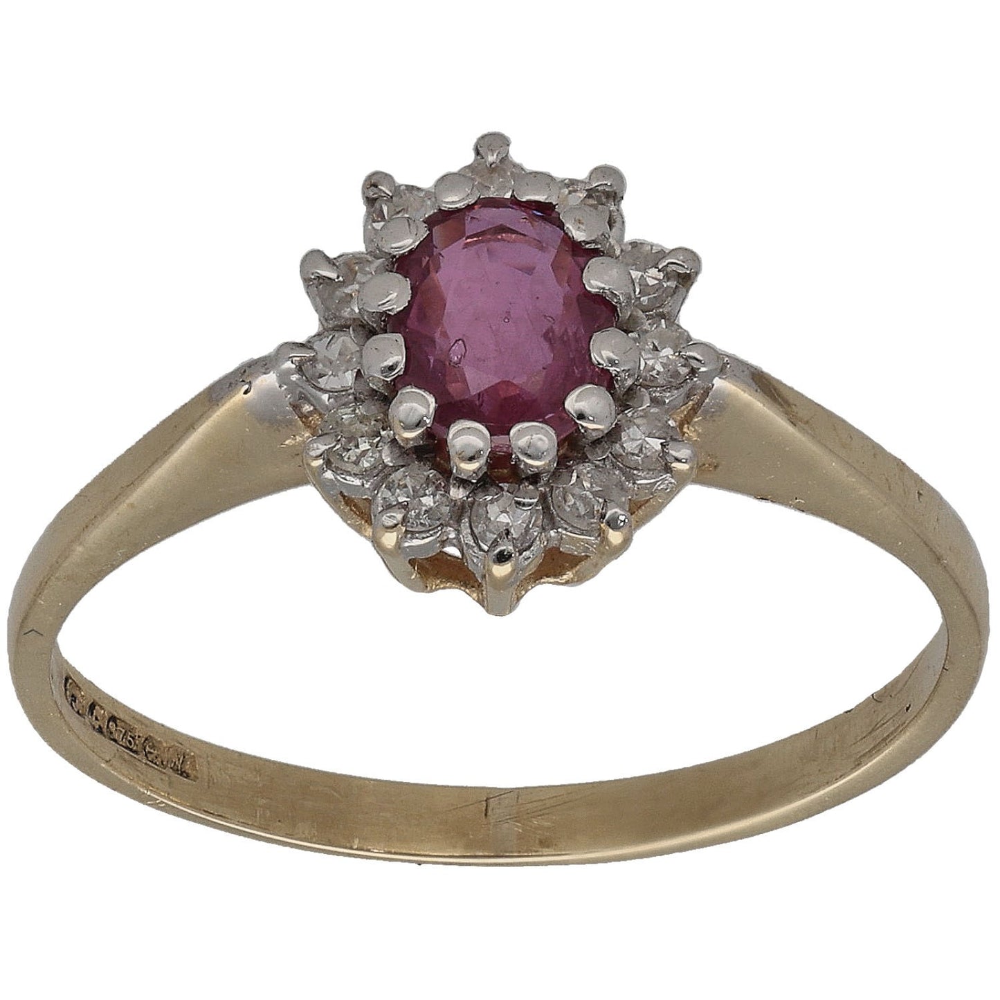 9ct Gold Ruby & 0.12ct Diamond Dress/Cocktail Ring Size L