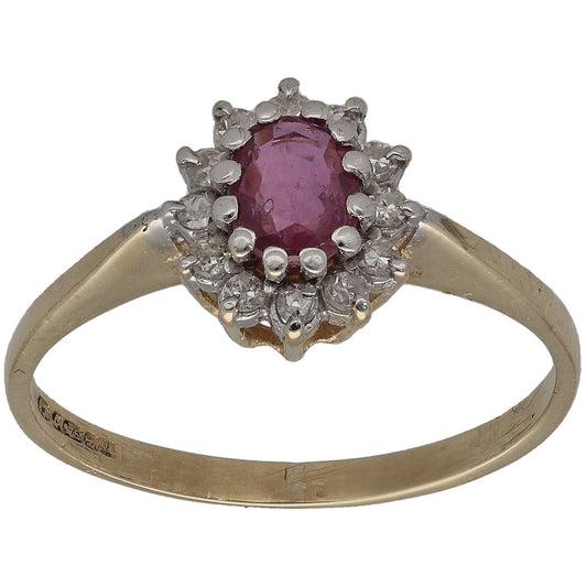 9ct Gold Ruby & 0.12ct Diamond Dress/Cocktail Ring Size L