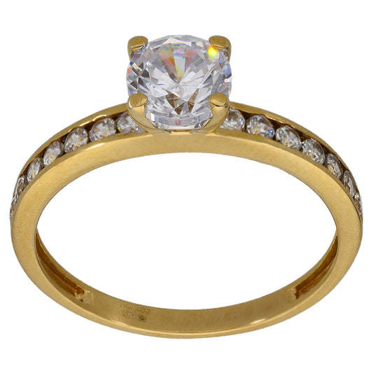 9ct Gold Cubic Zirconia Single Stone Ring With Accents Size O