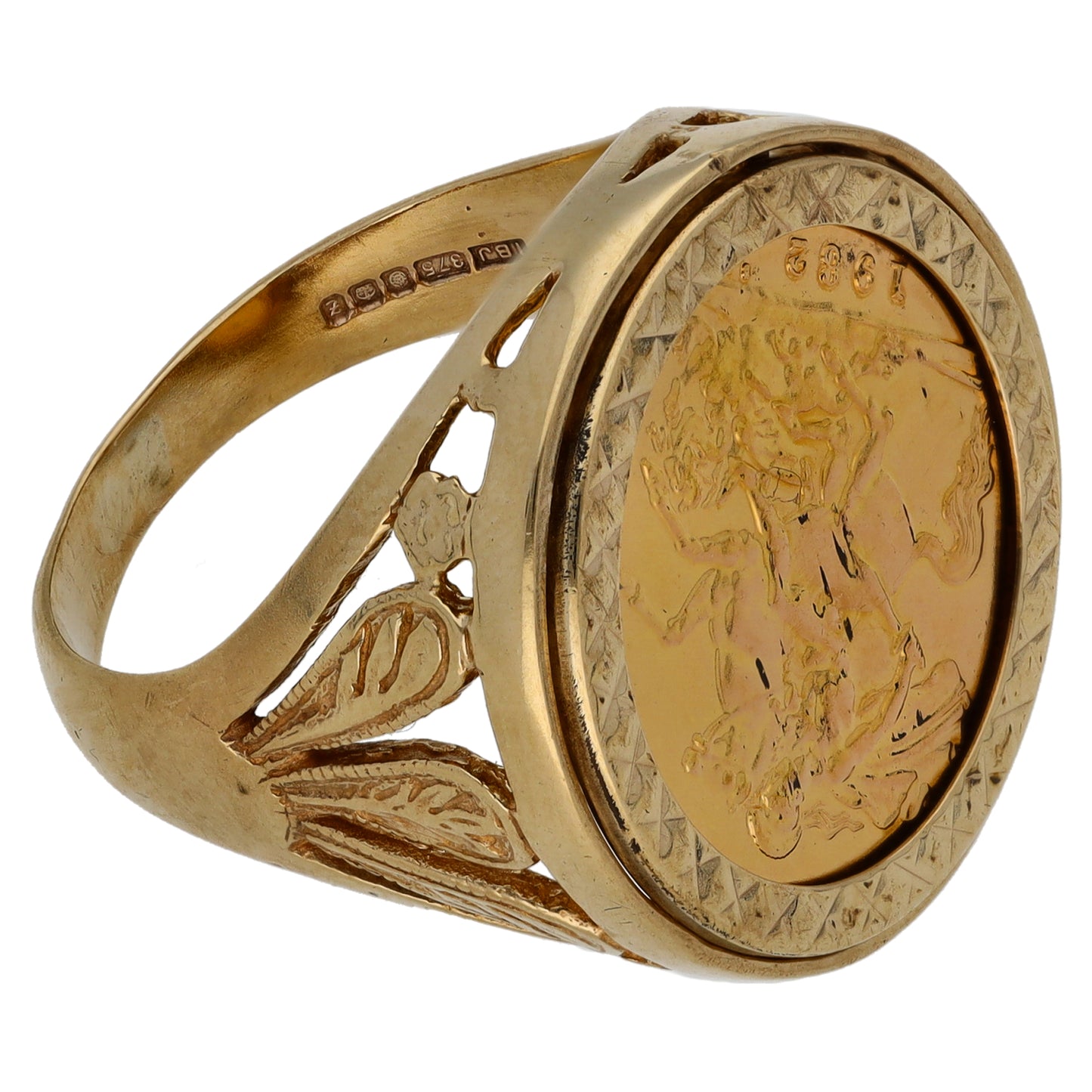9ct Gold Half Sovereign Coin Ring Size R